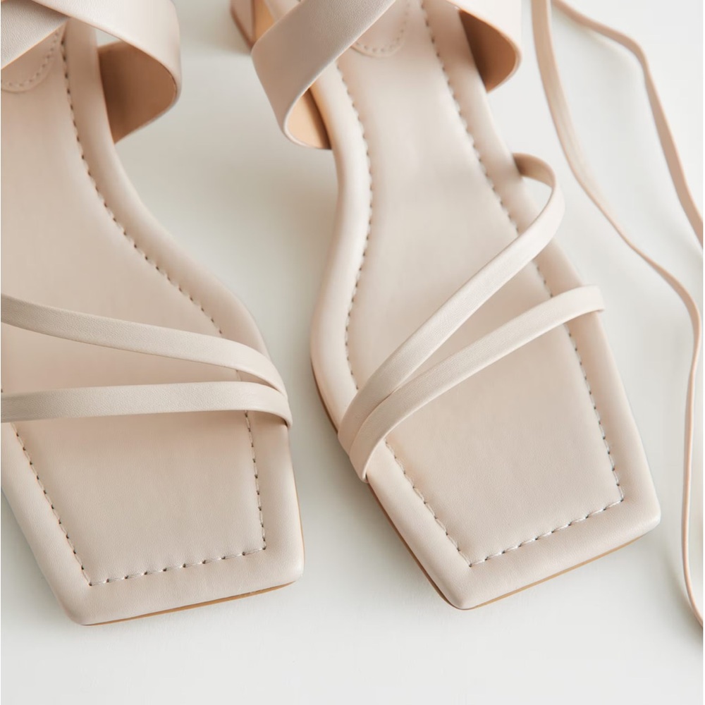 ANTHROPOLOGIE & OTHER STORIES Cream Square Toe Strappy Ankle Wrap Block Heels 6